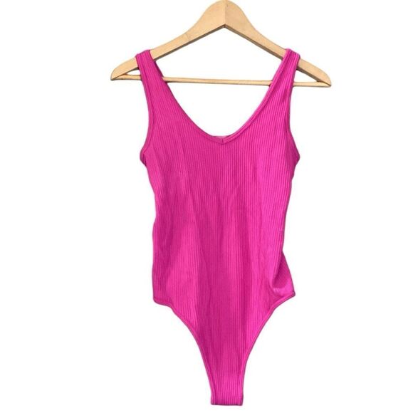 Love Charm Deep pink Ribbed Tank Bodysuit - Picture 1 of 8